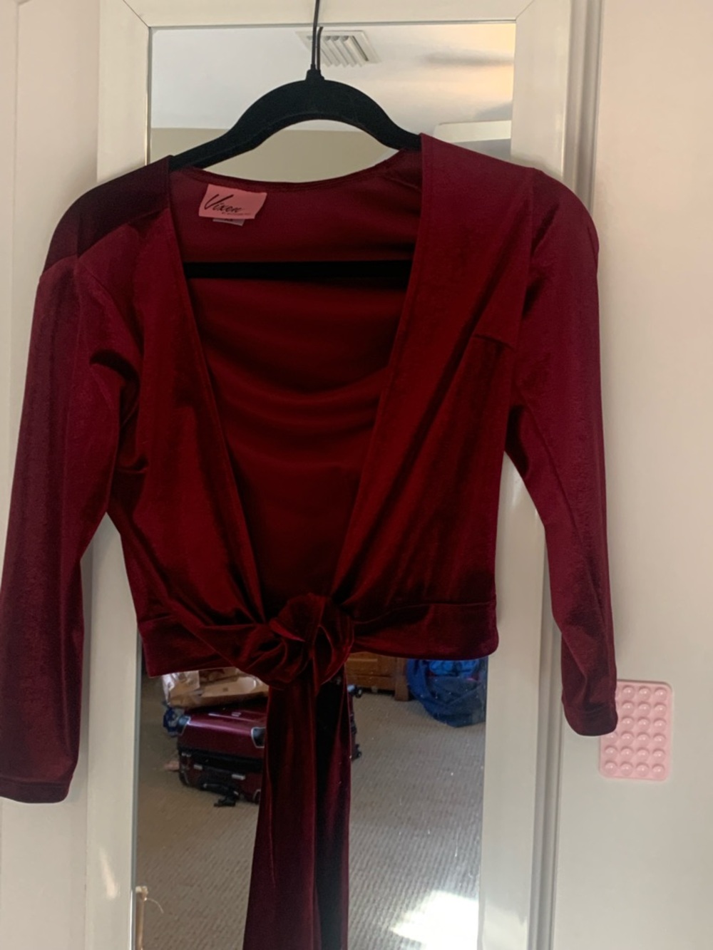 Vixen by Micheline Pitt-  Burgundy Velvet Wrap Top Size XS